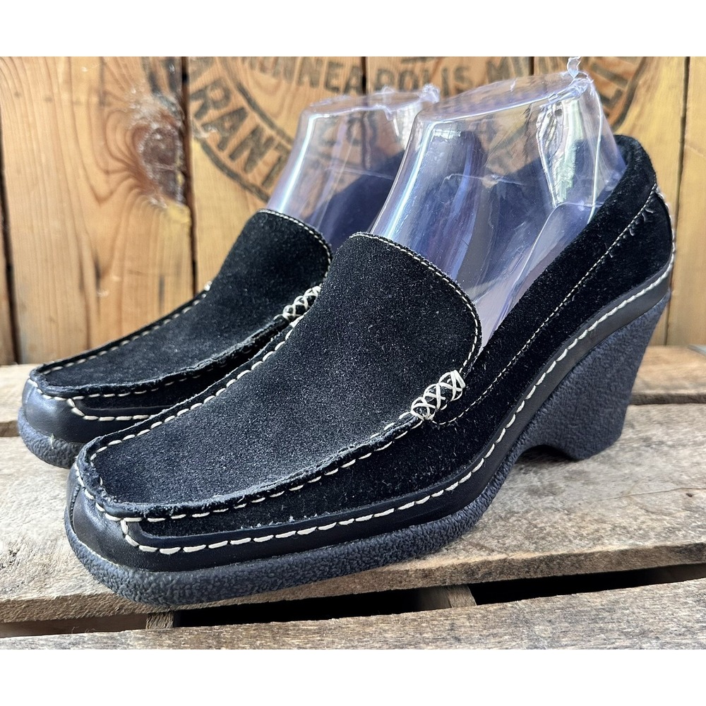 Aerosoles Wedges Suede Slip On Square Toe Womens 8 Black Excellent